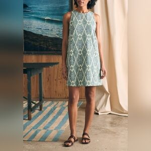 NWT Faherty XS Organic Cotton Carini Ikat Green Shift Dress